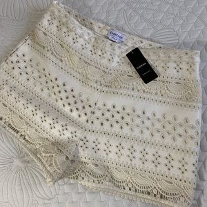 BEBE Off White Faux Leather Embroidered SHORTS NWT